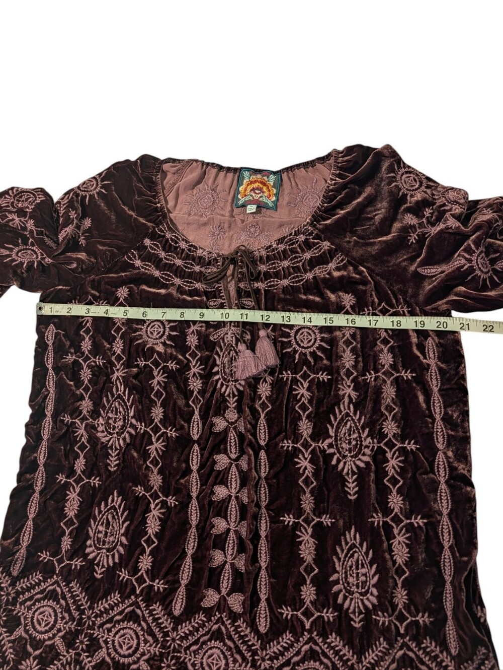 Johnny Was Plum Velvet Peasant Blouse With Embroidery Size Medium - Picture 9 of 11